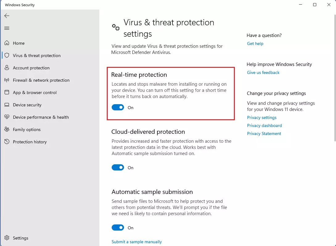 Переключатель Real-time protection